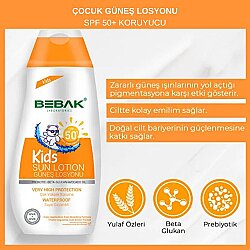 Bebak Kids SPF 50+ Suya Dayanıklı Yüksek Koruma Güneş Losyonu 200 ml - Bebak (1)