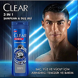 Clear Men 3 in 1 Arındırıcı Kömür Şampuan & Duş Jeli 350ml - Clear (1)