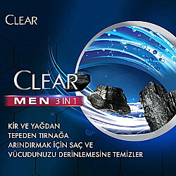 Clear Men 3 in 1 Arındırıcı Kömür Şampuan & Duş Jeli 350ml - 3
