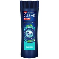 Clear Men 3'ü 1 Arada Ferahlatıcı Mentol Şampuan & Duş Jeli 350ml