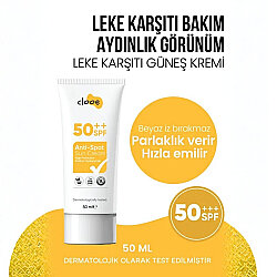 Clooe Vegan Glutensiz Leke Karşıtı 50 Spf Güneş Kremi 50 ml - Clooe