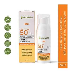 Ecowera Anti-Dark Spot SPF 50+ Leke Karşıtı ve Aydınlatıcı Mineral Güneş Kremi 50 ml