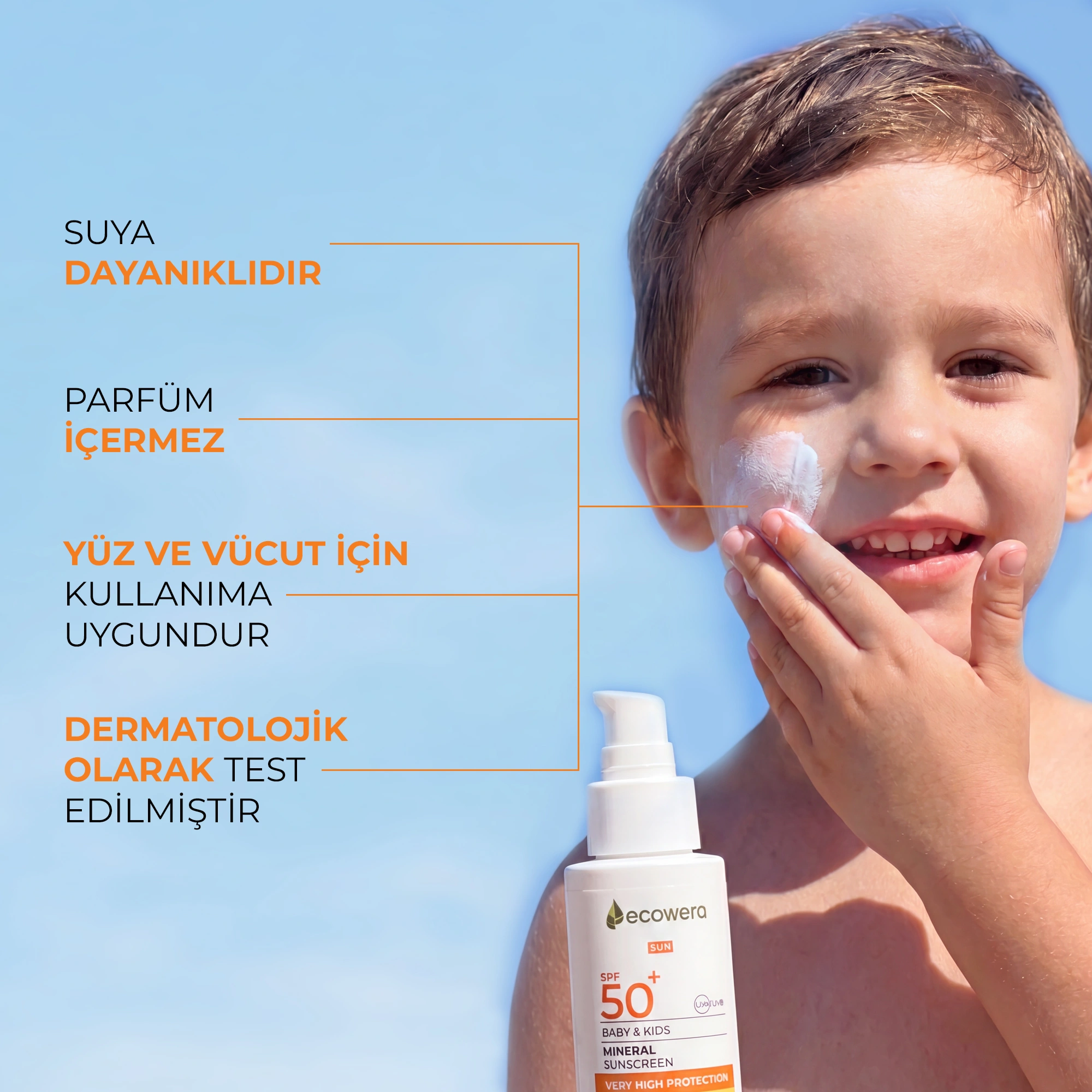Ecowera SPF50+ Baby&Kids Mineral Güneş Kremi 100 ml - 3