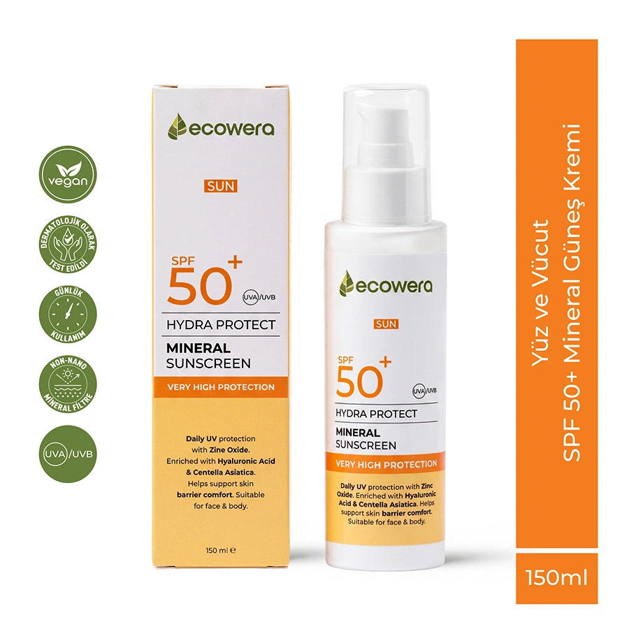 Ecowera Hydra Protect SPF 50+ Nemlendirici ve Onarıcı Mineral Güneş Kremi 150 ml