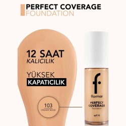 Flormar Perfect Coverage Yüksek Pigmentli & Yarı Parlak Bitişli SPF15 Fondöten - 103 Cremy Beige - 4