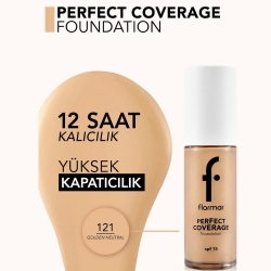 Flormar Perfect Coverage Yüksek Pigmentli & Yarı Parlak Bitişli SPF15 Fondöten - 121 Golden Neutral - 4