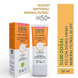 Incia %100 Doğal SPF 50 Leke Karşıtı Yüz Güneş Kremi 30 ml - Incia