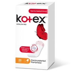 Kotex İnce Günlük Ped Parfümsüz Çanta Paketli 34 Adet - Kotex