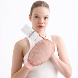 Let'scrub Lastikli %100 Floş İpek Bej Banyo Kesesi Peeling Eldiveni - Hassas Ciltlere Özel - Let'scrub (1)