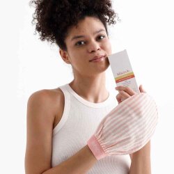 Let'scrub Premium Zebra Ekru Turuncu Banyo Kesesi Peeling Eldiveni %100 Floş İpek - Normal Ciltler İçin - Let'scrub (1)