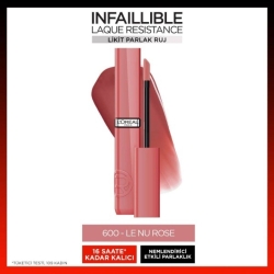 Loreal Paris Infaillible Laque Resistance Likit Parlak Ruj - 600 Le Nu Rose