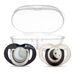 Mamajoo Ortodontik Black & Pearl Desenli İkili Gece & Gündüz Saklama ve Sterilizasyon Kutulu 12Ay+ Emzik - Mamajoo