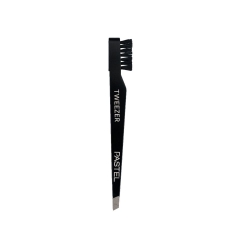 Pastel Single Tweezer With Brush 09 Eğik Uçlu Cımbız + Kaş Tarağı - Pastel