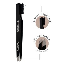 Pastel Single Tweezer With Brush 09 Eğik Uçlu Cımbız + Kaş Tarağı - 3