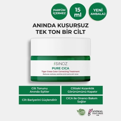 Sinoz Pure Cica Ton Eşitleyici Kızarıklık Karşıtı Yüz Kremi 15 ml
