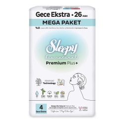 Sleepy Bio Natural Premium Plus+ (Boy 4) Mega Gece Ekstra Hijyenik Ped 26'lı - Sleepy