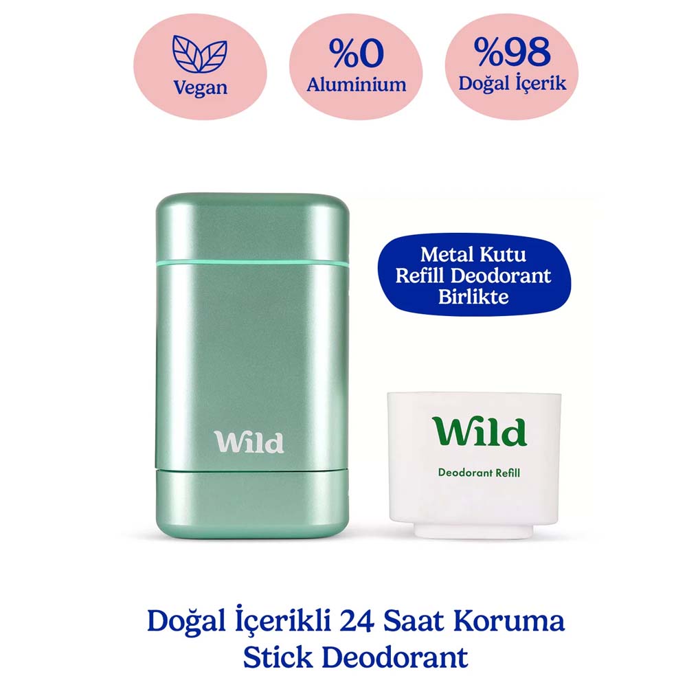 Wild %98 Natural Stick Deodorant Kutu + Refill Fresh - Aqua Case + Fresh Cotton & Sea Salt 40 gr - Wild