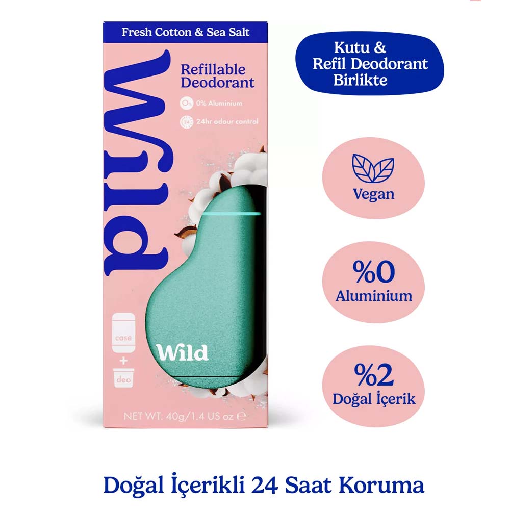 Wild %98 Natural Stick Deodorant Kutu + Refill Fresh - Aqua Case + Fresh Cotton & Sea Salt 40 gr - Wild (1)