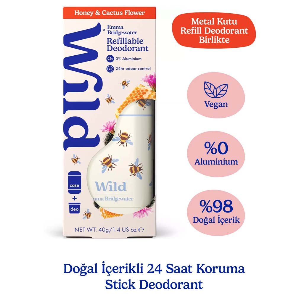 Wild %98 Natural Stick Deodorant Kutu + Refill Paketi - Honey Bee + Honey & Cactus Flower 40 gr - Wild (1)