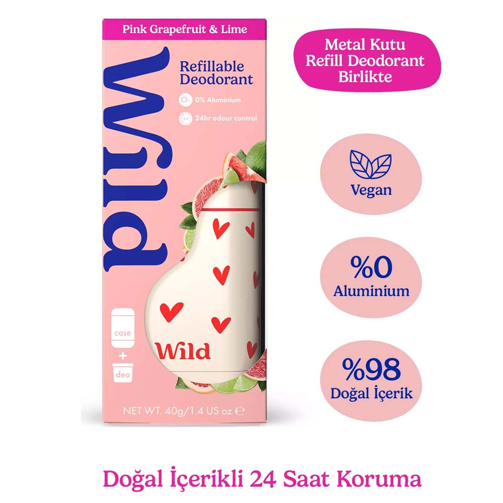 Wild %98 Natural Stick Deodorant Kutu + Refill Paketi - Love Heart Case + Pink Grapefruit & Lime 40 gr - Wild (1)