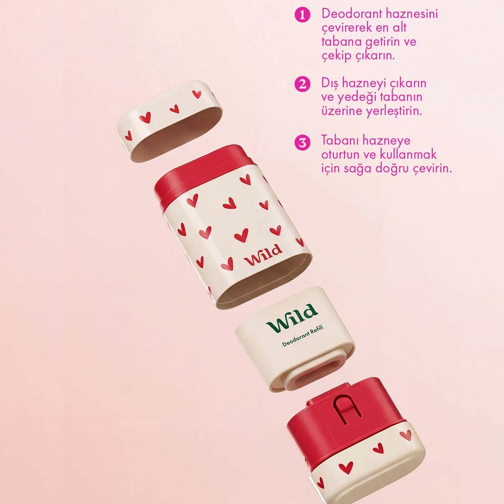 Wild %98 Natural Stick Deodorant Kutu + Refill Paketi - Love Heart Case + Pink Grapefruit & Lime 40 gr - 3