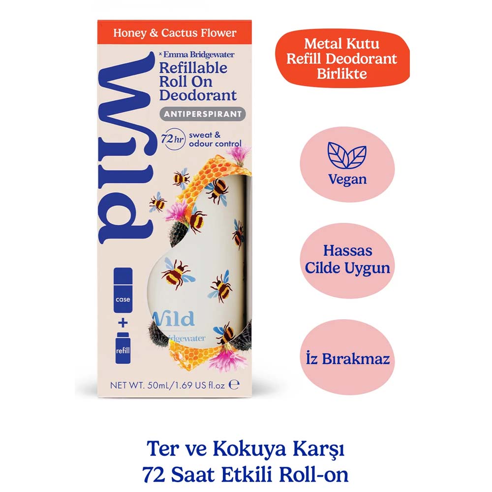 Wild Antiperspirant Emma Bridgewater Bee Roll-On Case + Honey&Cactus Refill Ter Önleyici Deodorant 50 ml - Wild (1)