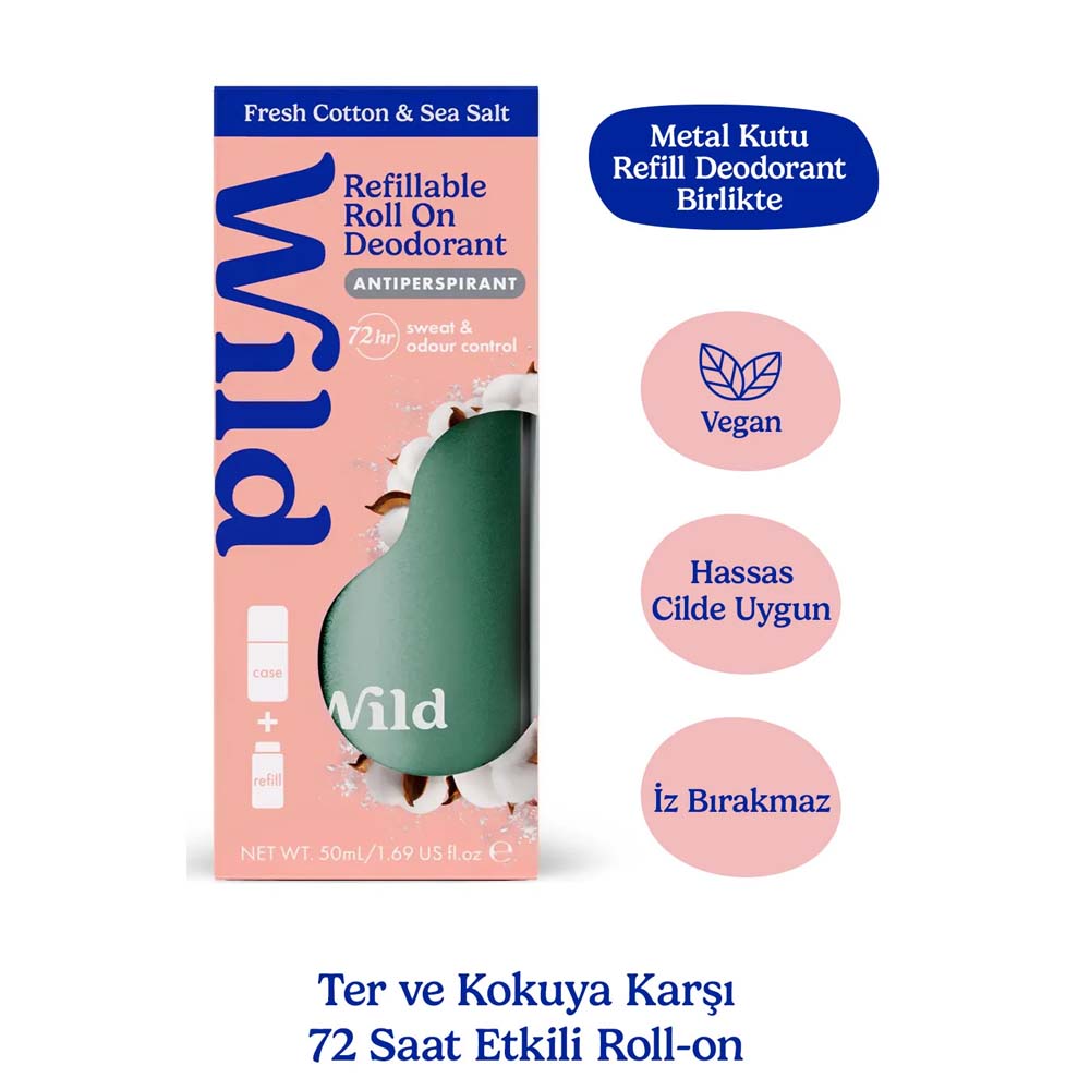 Wild Antiperspirant Roll On Aqua Case & Fresh Cotton & Sea Salt Refill Ter Önleyici Deodorant 50 ml - Wild (1)