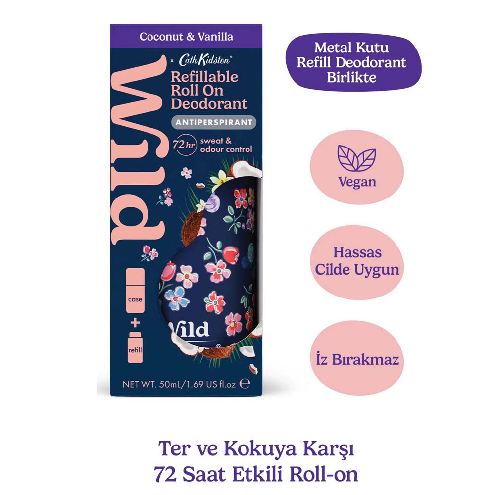 Wild Antiperspirant Roll On Cath Kidston Marble Ditsy Case & Coconut & Vanilla Refill Ter Önleyici 50 ml - Wild (1)