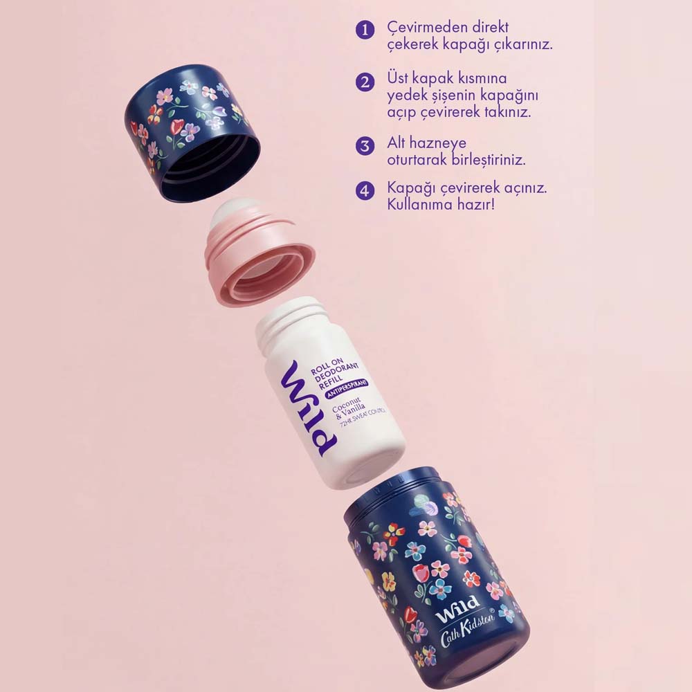Wild Antiperspirant Roll On Cath Kidston Marble Ditsy Case & Coconut & Vanilla Refill Ter Önleyici 50 ml - 3