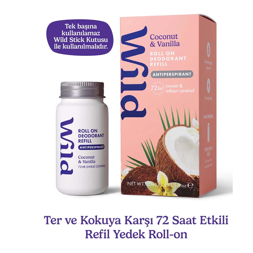 Wild Antiperspirant Roll On Coconut & Vanilla Refill Deodorant Yedek Dolum - Wild