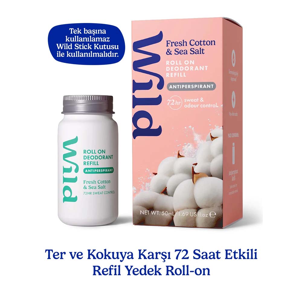 Wild Antiperspirant Roll On Fresh Cotton & Sea Salt Refill Deodorant Yedek Dolum - Wild