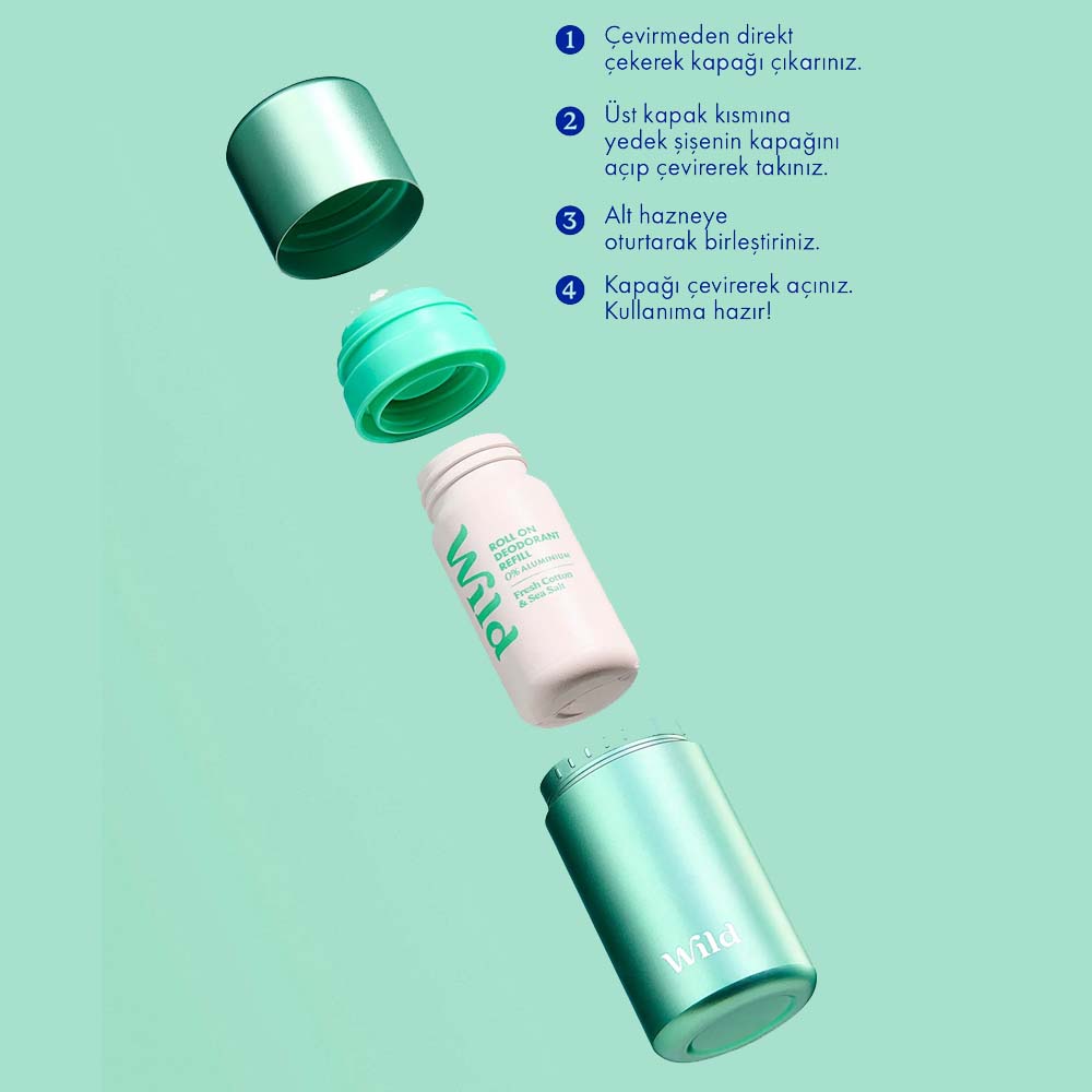 Wild Antiperspirant Roll On Fresh Cotton & Sea Salt Refill Deodorant Yedek Dolum - 3