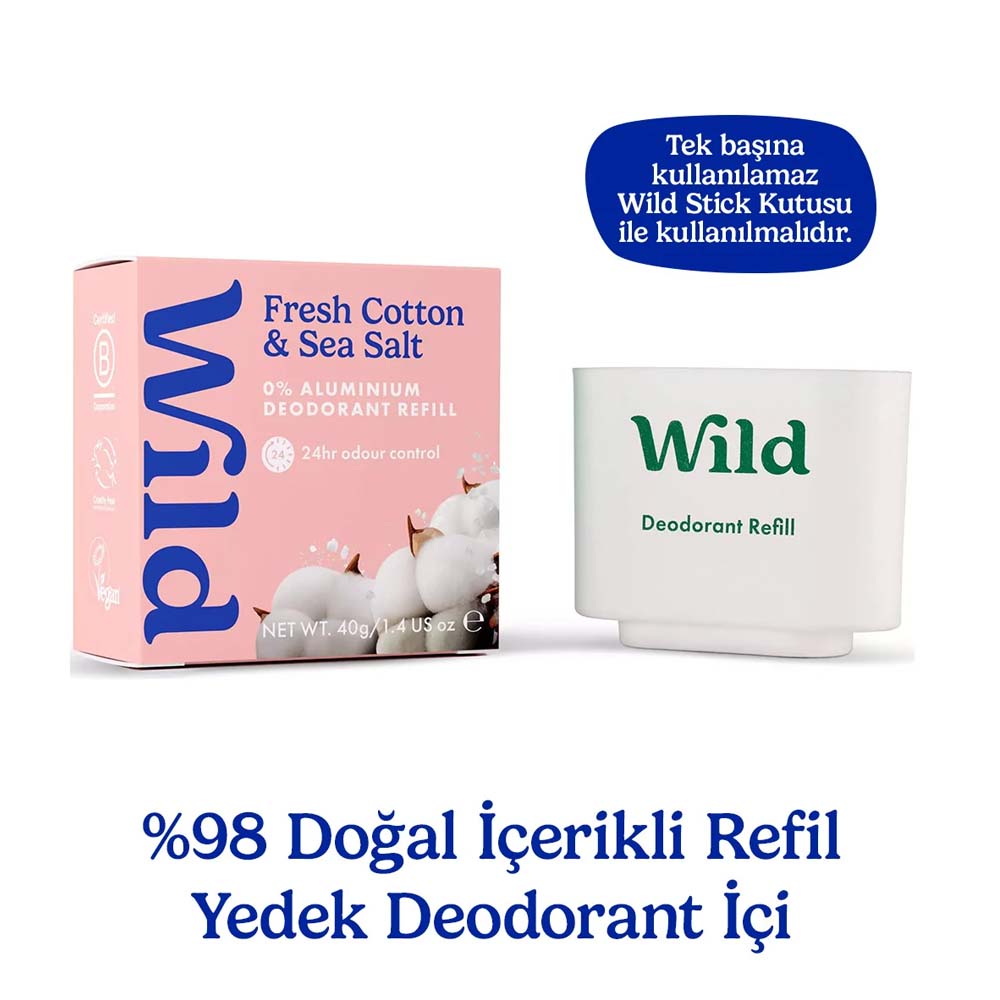 Wild Refill Yedek Stick Deodorant İçi %98 Doğal Formül - Fresh Cotton & Sea Salt 40 gr - Wild
