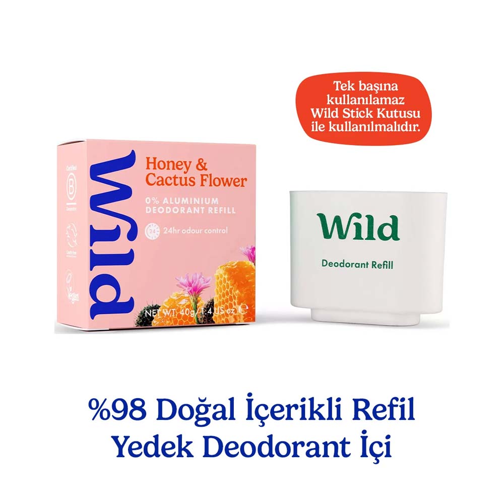 Wild Refill Yedek Stick Deodorant İçi %98 Doğal Formül - Honey & Cactus Flower 40 gr - Wild